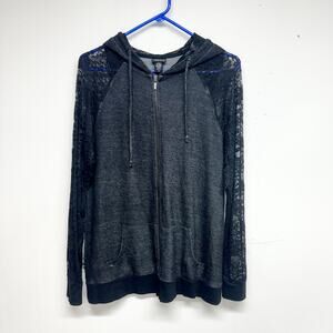 Torrid Women Black Zip Up Hooded Lace Sleeved Lightweight Cotton Jacket 0 Large